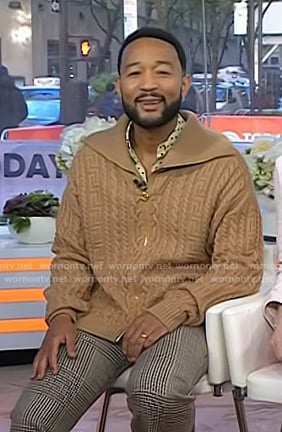 John Legend’s beige cable knit zip sweater on Today