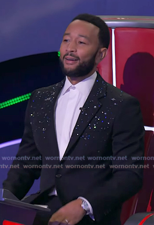 John Legend’s black rhinestone embellished blazer on The Voice