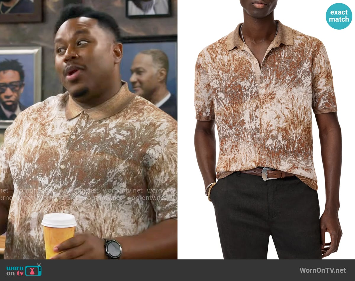 John Varvatos Demonte Short Sleeve Cardigan worn by Marty (Marcel Spears) on The Neighborhood