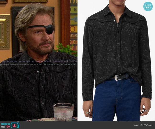 Steve’s black print shirt on Days of our Lives