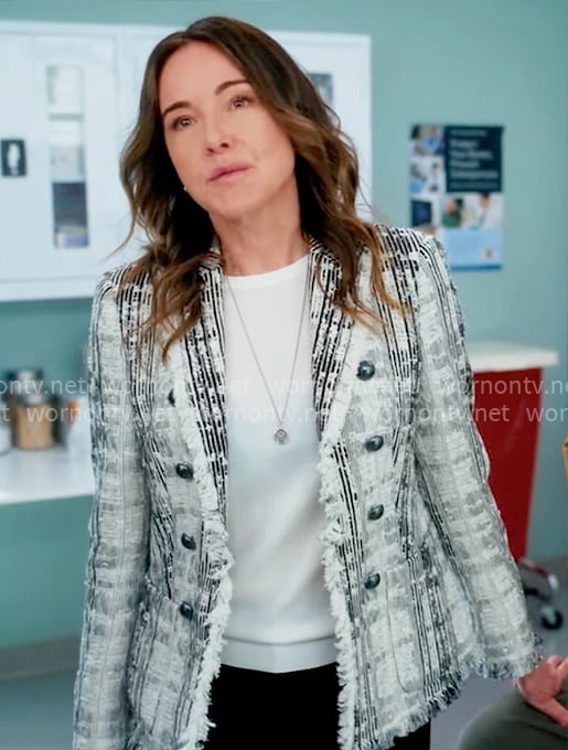 Jordan's white plaid tweed blazer on Scrubs