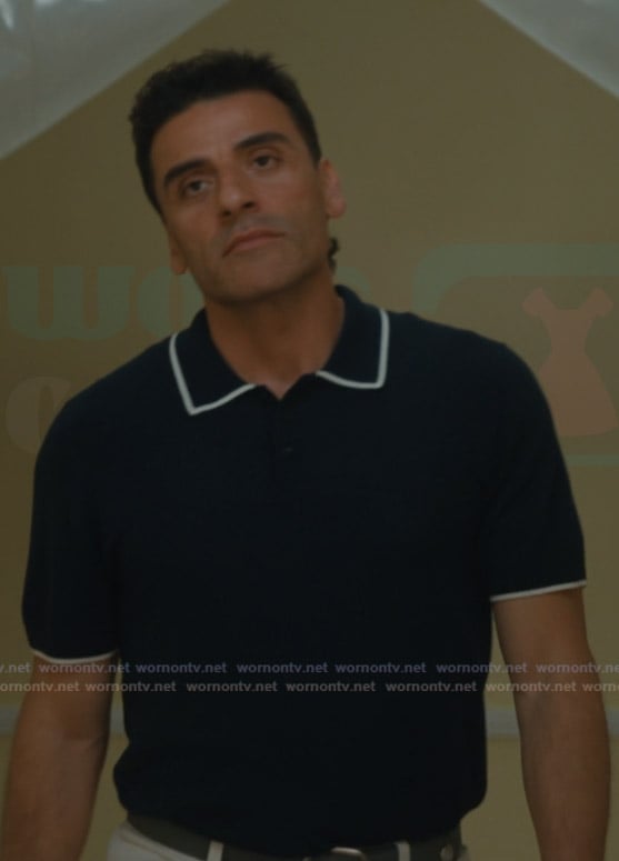 Josh's navy contrast trim polo on Beef