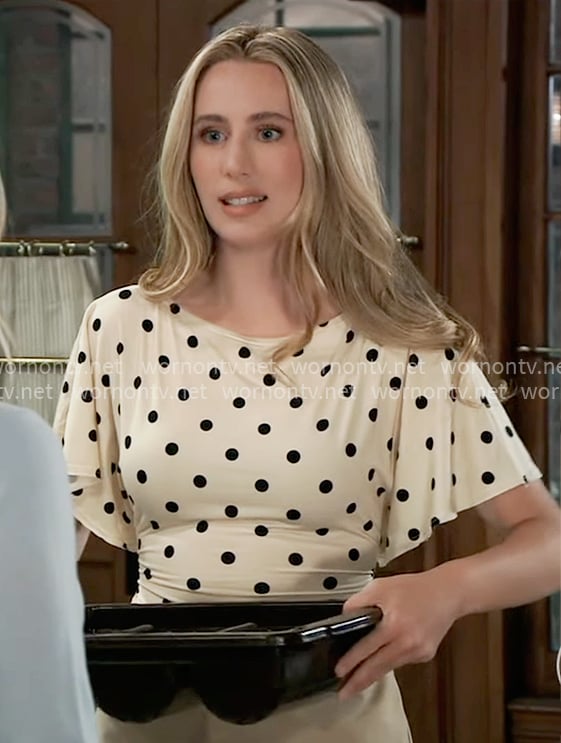 Josslyn's cream polka dot top on General Hospital