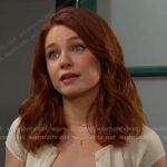 Joy’s red eyelet cami and ribbed short sleeve cardigan on Days of our Lives