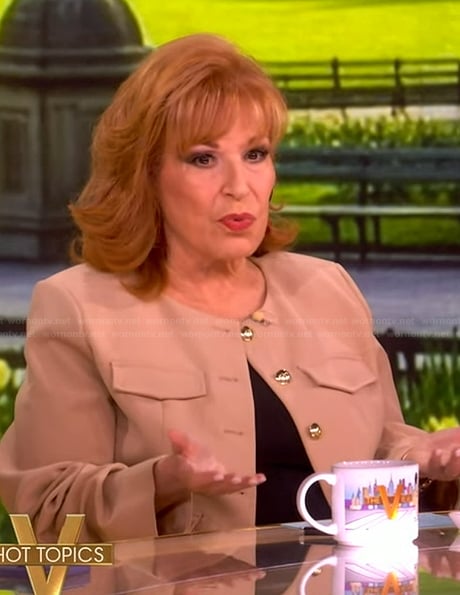 Joy’s beige gathered sleeve jacket on The View