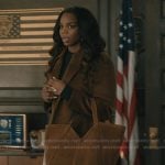 Julia’s brown suede tote on Elsbeth