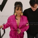K’s pink satin wrap top and pants on The Real Housewives of Atlanta