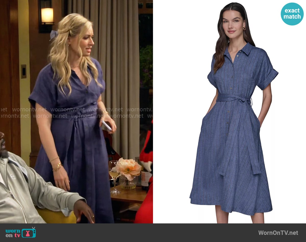 Karl Lagerfeld Paris Belted Pinstripe Denim worn by Gemma (Beth Behrs) on The Neighborhood