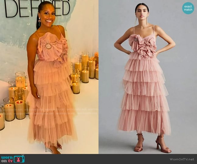 Kavita Bhartia Rosette Tiered Tulle Gown worn by Sheinelle Jones on Today