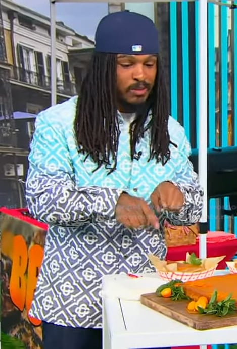 Keith Lee’s blue monogram print shirt on Tamron Hall Show