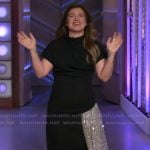 Kelly’s black mixed media draped dress on The Kelly Clarkson Show