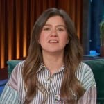 Kelly’s patchwork print blouse on The Kelly Clarkson Show