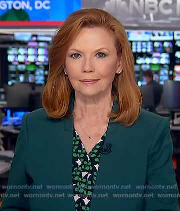Kelly O’Donnell’s floral print top and green collarless blazer on Today