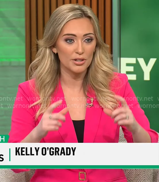 Kelly O’Grady’s pink blazer with square button on CBS Mornings