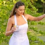 Kelsey’s blue pinstripe midi dress on The Real Housewives of Rhode Island