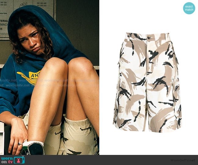 Kenzo Camouflage cargo Bermuda shorts worn by Rue Bennett (Zendaya) on Euphoria