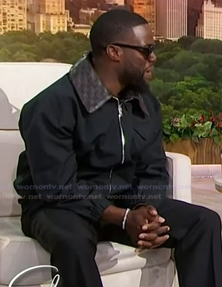 Kevin Hart’s black jacket with leather collar on Sherri