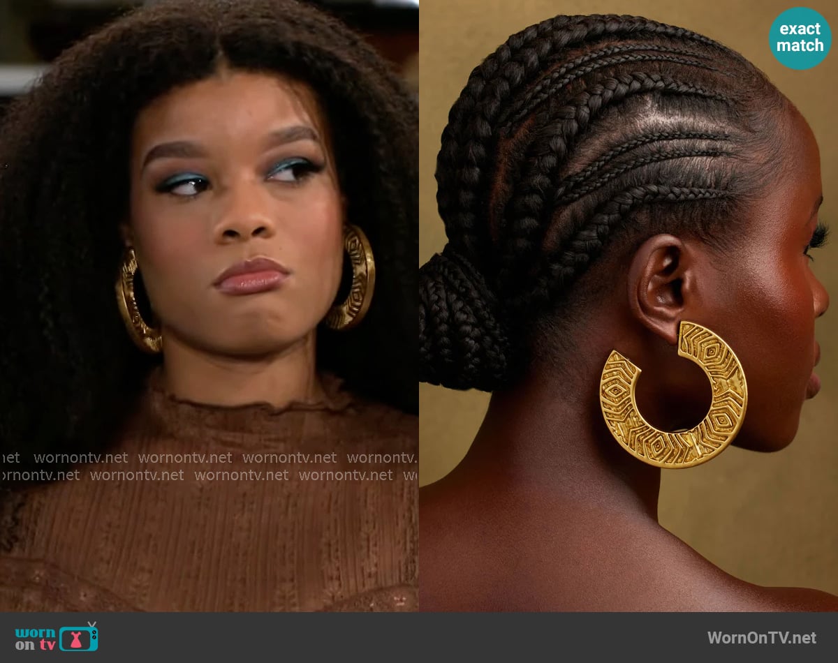 Khoi Cyon Hoop in Large worn by Eva Thomas (Ambyr Michelle) on Beyond the Gates