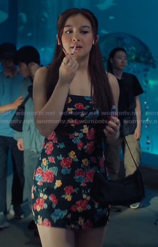 Kitty's black floral mini dress on XO Kitty