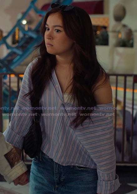 Kitty’s blue striped blouse on XO Kitty