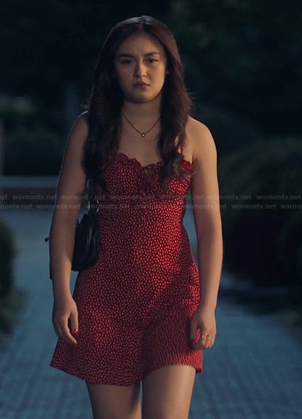 Kitty's red polka dot print mini dress on XO Kitty