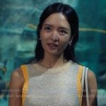 Jiwon’s yellow colorblock knit top on XO Kitty