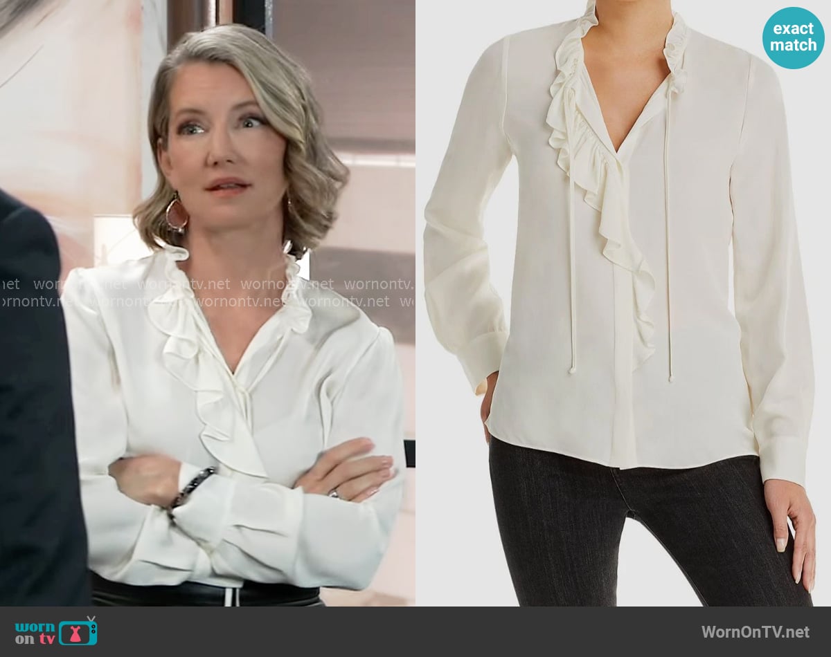Kobi Halperin Silk Ruffled Long Sleeve Blouse worn by Nina Reeves (Cynthia Watros) on General Hospital