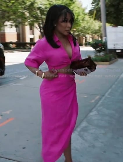 K’s pink crop top and skirt on The Real Housewives of Atlanta
