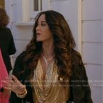 Kyle’s sequin cowl neck top and black fringe jacket on The Real Housewives of Beverly Hills