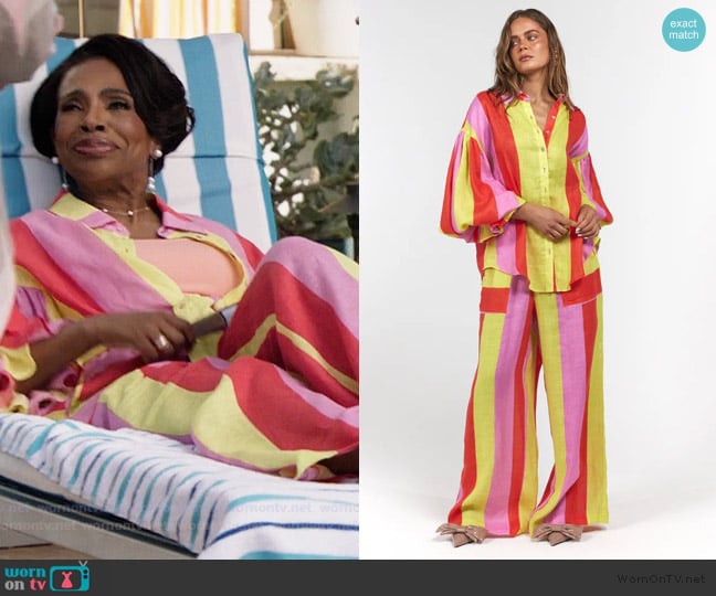 La Boheme Leilani Shirt Candy Stripe worn by Barbara Howard (Sheryl Lee Ralph) on Abbott Elementary