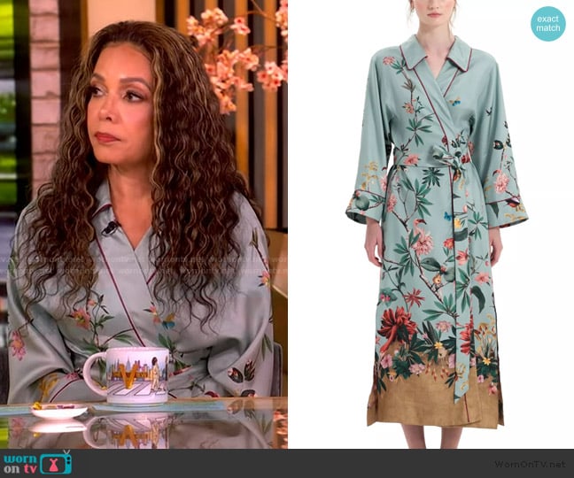 LA DoubleJ Midnight floral silk wrap dress worn by Sunny Hostin on The View