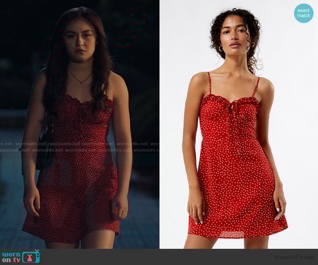 LA Hearts Ruffle Trim Polka Dot Mini Dress worn by Katherine Song-Covey (Anna Cathcart) on XO Kitty