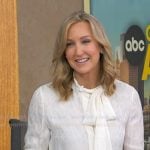 Lara’s white tie neck silk blouse on Good Morning America