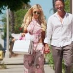 Lacy’s pink abstract print maxi dress on The Valley