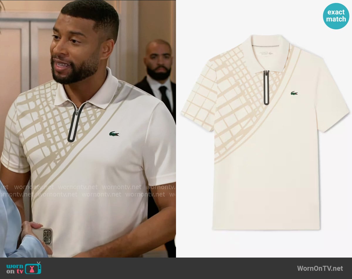 Martin’s white and beige placement print polo on Beyond the Gates