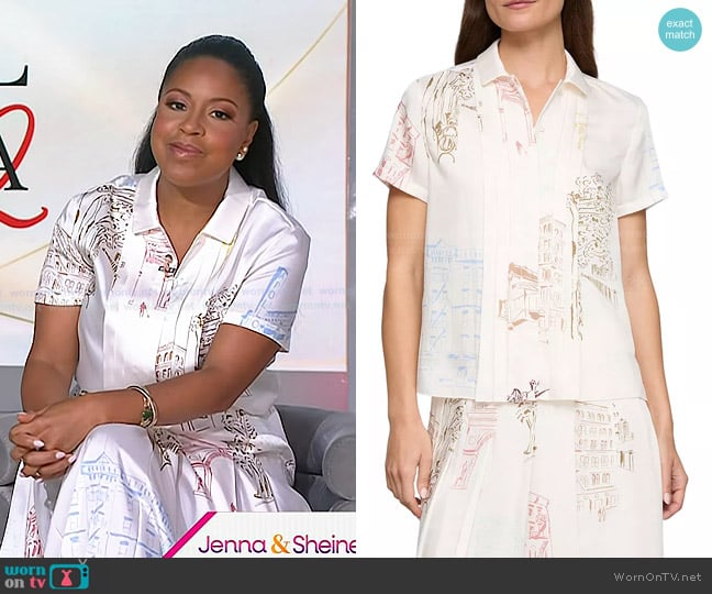 Lafayette 148 NY Short Sleeve Pleated Front Blouse worn by Sheinelle Jones on Today