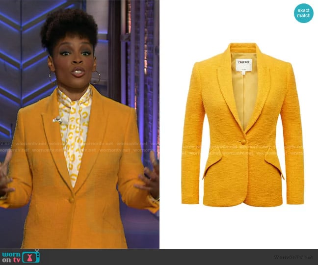L'Agence Chamberlain Blazer in Dark Mustard worn by Amber Ruffin on The Kelly Clarkson Show