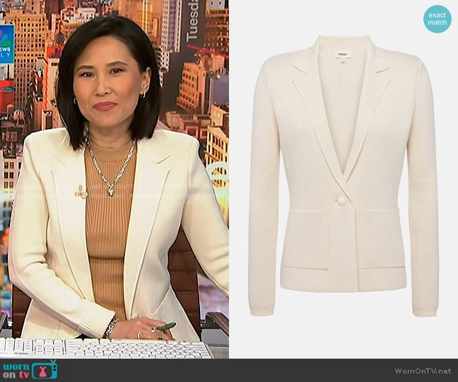 L'Agence Lacey Knit Blazer in porcelain worn by Vicky Nguyen on NBC News Daily