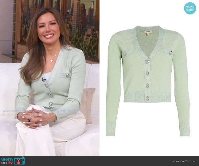 L'Agence Taya Cropped V-Neck Cardigan worn by Leslie Lopez on Good Morning America
