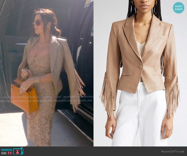 L'Agence Vashti Fringe Leather Blazer worn by Kyle Richards on The Real Housewives of Beverly Hills
