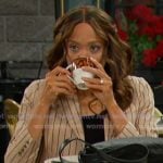 Lani’s beige pinstripe blazer and shorts on Days of our Lives