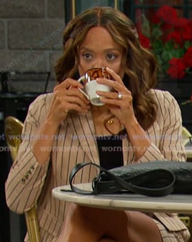 Lani’s beige pinstripe blazer and shorts on Days of our Lives