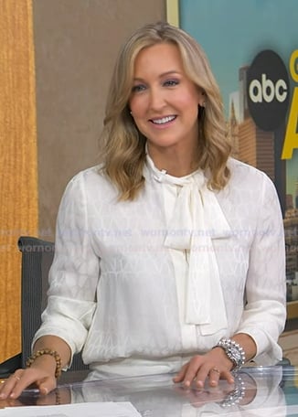 Lara’s white tie neck silk blouse on Good Morning America