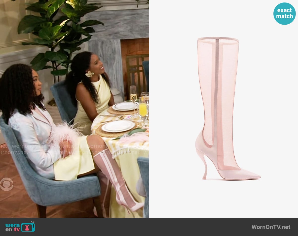 Larroude Zuzu Satin and Pink Canvas Boot worn by Chelsea Hamilton (RhonniRose Mantilla) on Beyond the Gates