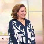 Laura J. Geller's abstract print blouse on Sherri