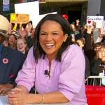 Laura's pink top and white embellished jeans on Today