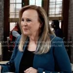 Laura’s teal green jacket with gold sleeve buttons on General Hospital