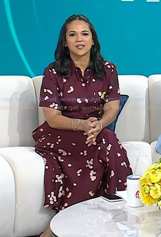 Laura’s burgundy floral print shirtdress on Today