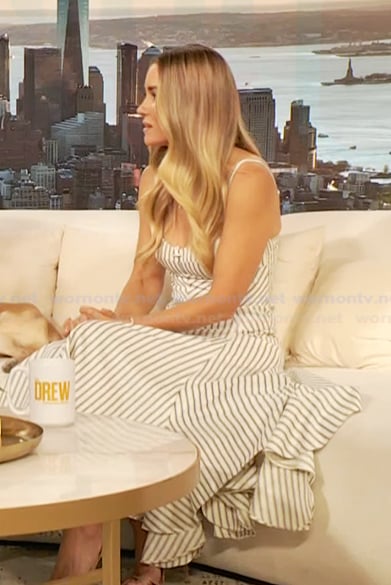 Lauren Conrad’s white striped dress on The Drew Barrymore Show