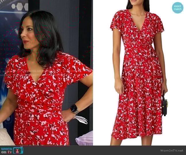 Lauren Ralph Lauren Floral Ruffle Dress in Red worn by Dr. Tara Narula on Good Morning America
